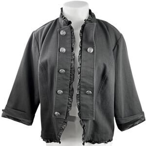 Maurices Women's Black Long Sleeve Ruffle Buttons Military Blazer Coat Jacket 3